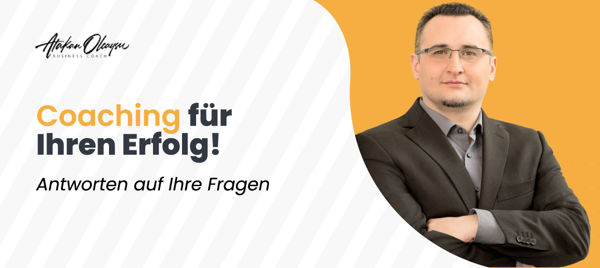 Banner für den FAQ-Bereich zum Thema Coaching mit einem Business-Coach und dem Titel 'Coaching für Ihren Erfolg